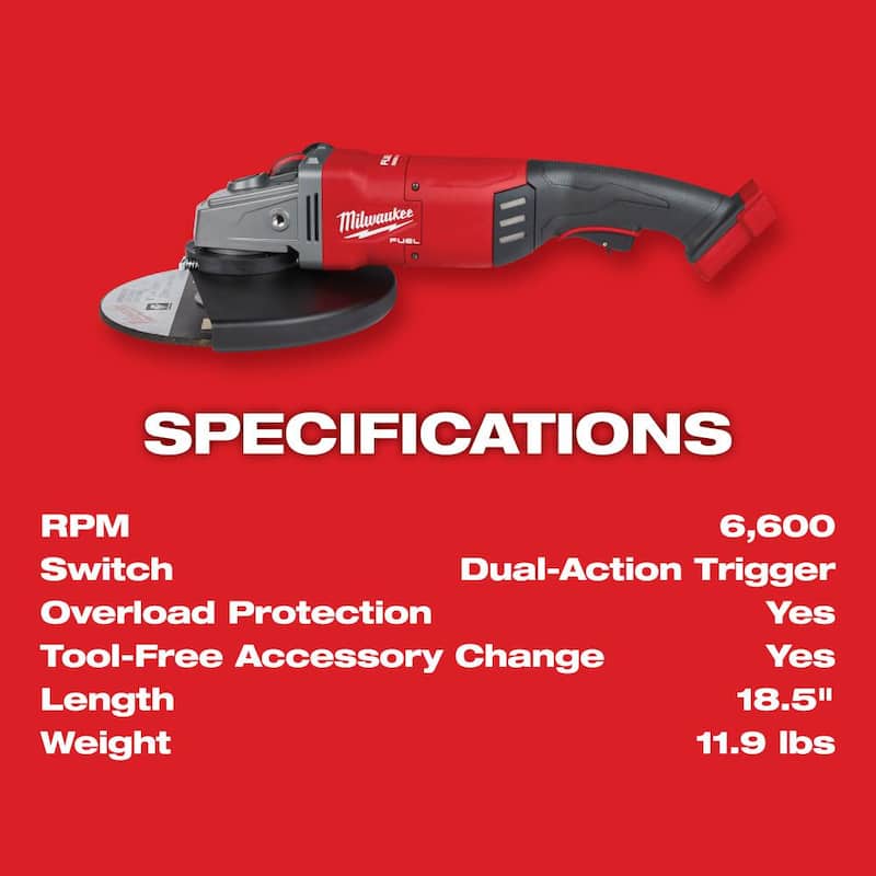 Esmeril angular inalámbrico Brushless Milwaukee M18 FUEL de 18V con batería de ion de litio de 7 in./9 in. (Herramienta Únicamente) - 2785-20