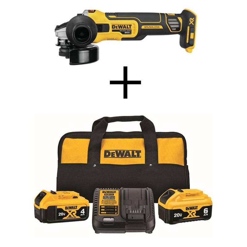 Amoladora angular pequeña inalámbrica DEWALT 20V MAX XR Brushless de interruptor deslizante de 4-1/2 in. con baterías de 20V MAX XR de 6Ah y 4Ah - DCG405BWCB2460C.