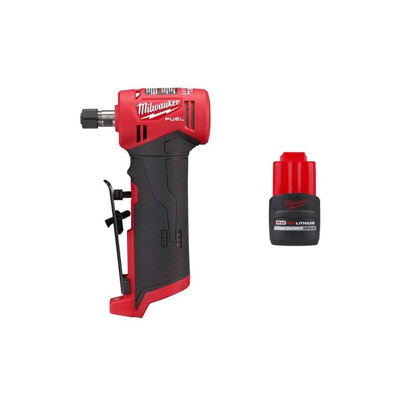 Rectificadora angular Milwaukee M12 FUEL de 12V con batería de iones de litio sin escobillas de 1/4 pulgadas y paquete de batería CP de alto rendimiento de 2.5 Ah - 2485-20-48-11-2425.