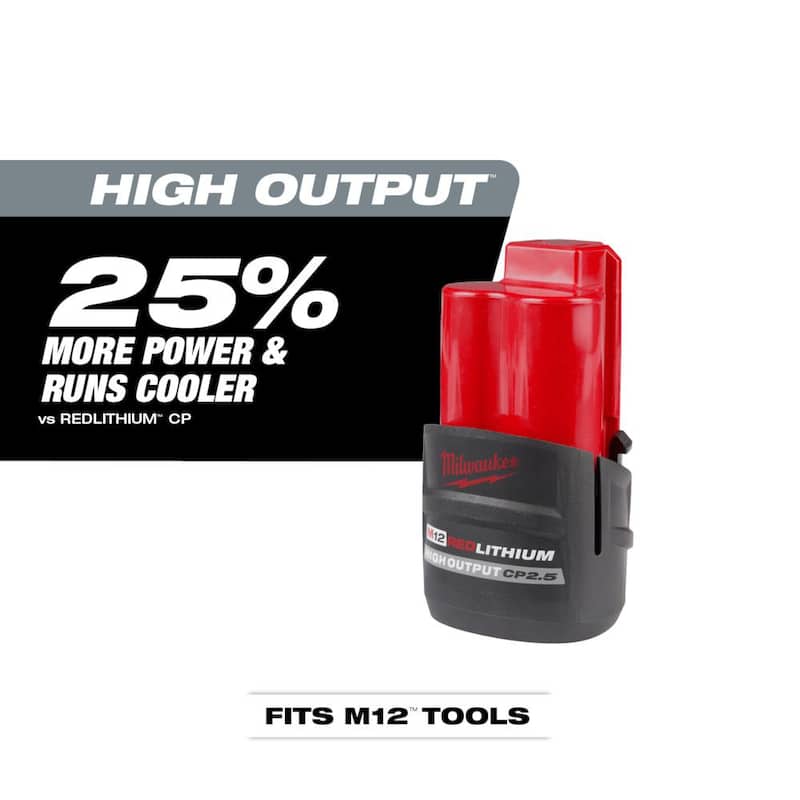 Rectificadora angular Milwaukee M12 FUEL de 12V con batería de iones de litio sin escobillas de 1/4 pulgadas y paquete de batería CP de alto rendimiento de 2.5 Ah - 2485-20-48-11-2425.