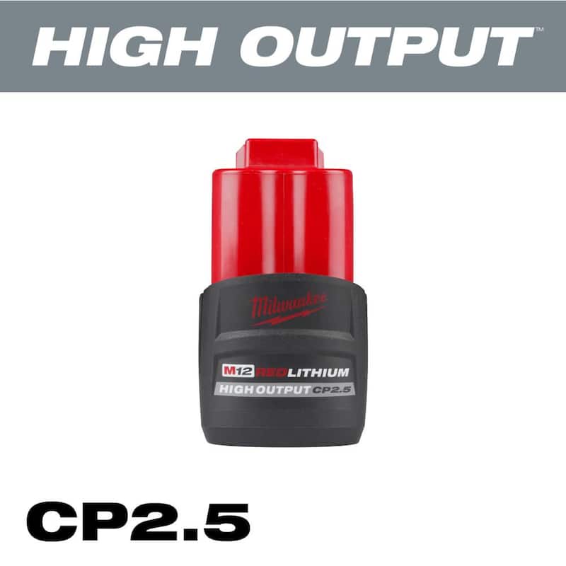 Rectificadora angular Milwaukee M12 FUEL de 12V con batería de iones de litio sin escobillas de 1/4 pulgadas y paquete de batería CP de alto rendimiento de 2.5 Ah - 2485-20-48-11-2425.