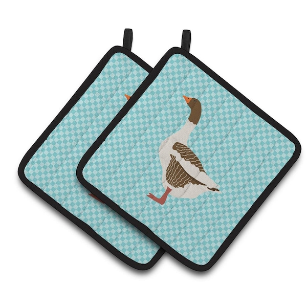 Carolines Treasures Pomeranian Rogener Goose Blue Check Pair of Pot Holders - BB8077PTHD