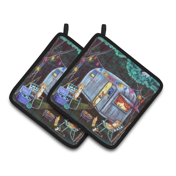 Carolines Treasures Corgi Glamping Fish Tales Trailer Pair of Pot Holders - 7435PTHD