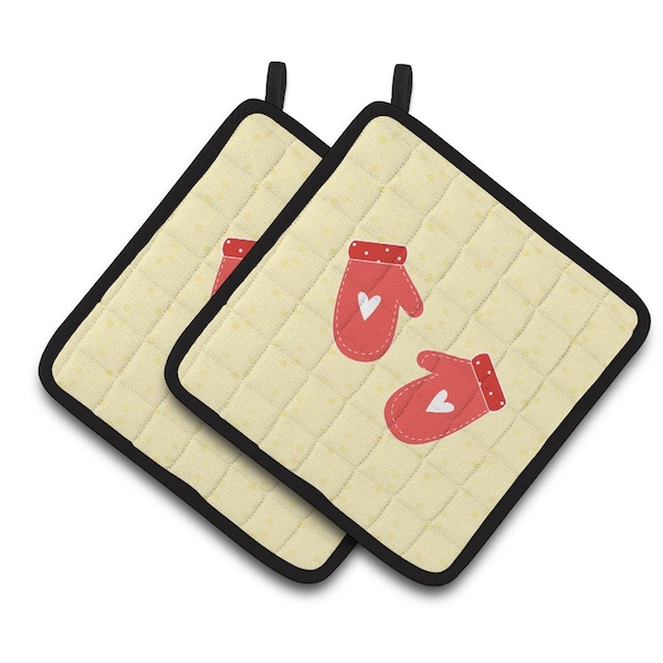 Carolines Treasures Oven Mitts on Yellow Pair of Pot Holders - BB7282PTHD