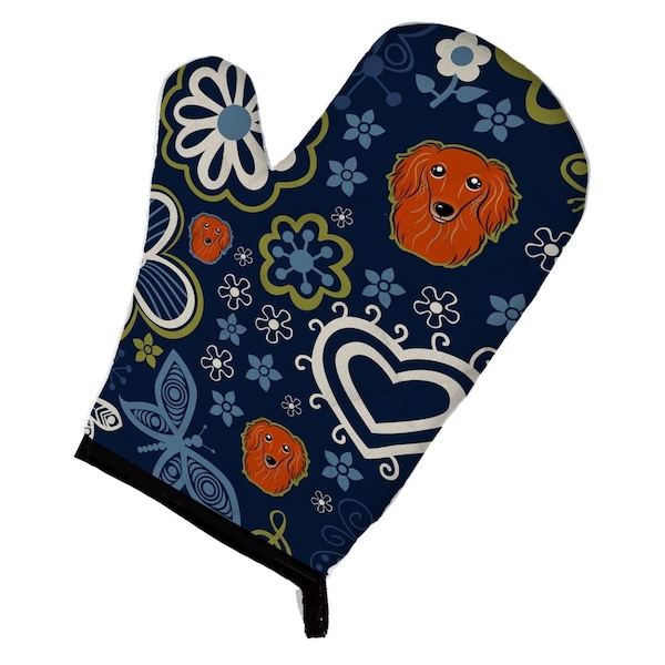Carolines Treasures Blue Flowers Longhair Red Dachshund Oven Mitt - BB5065OVMT