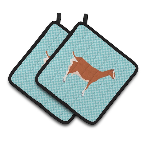 Carolines Treasures Toggenburger Goat Blue Check Pair of Pot Holders - BB8055PTHD