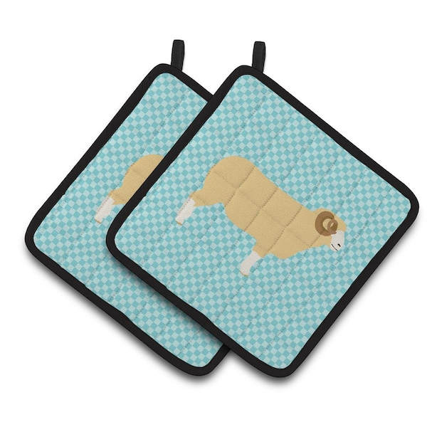 Carolines Treasures Horned Dorset Sheep Blue Check Pair of Pot Holders - BB8154PTHD