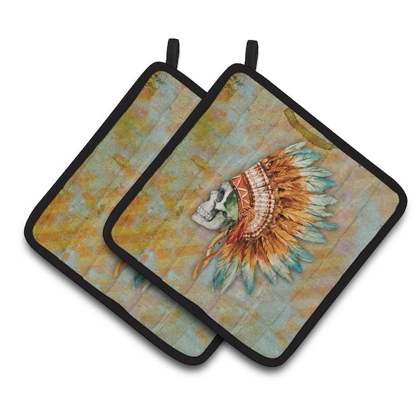 Carolines Treasures Day of the Dead Indian Skull Pair of Pot Holders - BB5127PTHD