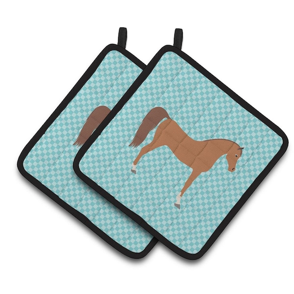Carolines Treasures Arabian Horse Blue Check Pair of Pot Holders - BB8085PTHD