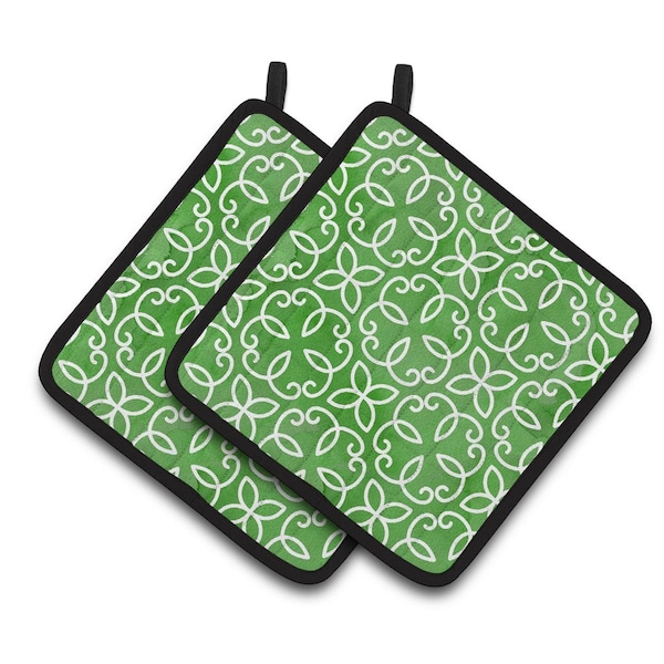 Carolines Treasures Watercolor Geometric Cirlce on Green Pair of Pot Holders - BB7556PTHD