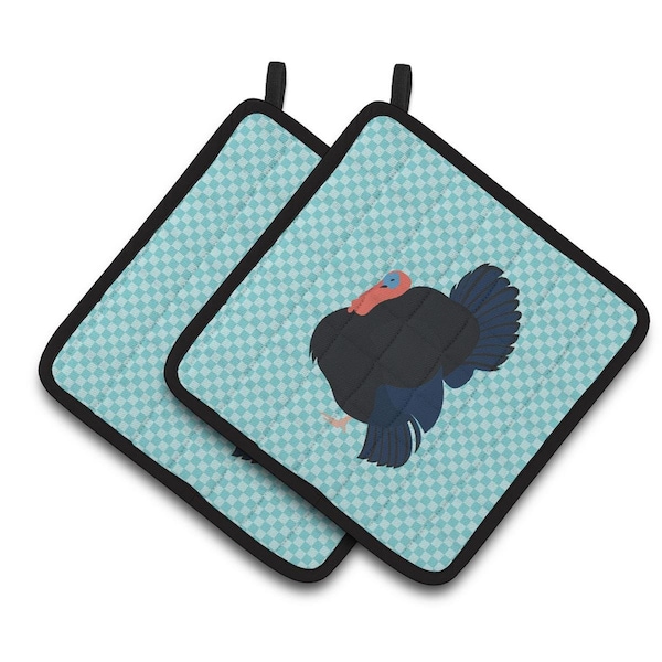 Carolines Treasures Norfolk Black Turkey Blue Check Pair of Pot Holders - BB8159PTHD