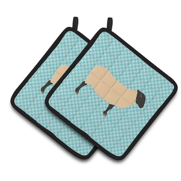 Carolines Treasures Suffolk Sheep Blue Check Pair of Pot Holders - BB8146PTHD