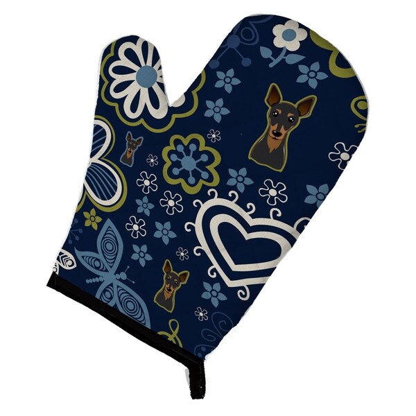 Carolines Treasures Blue Flowers Min Pin Oven Mitt - BB5091OVMT