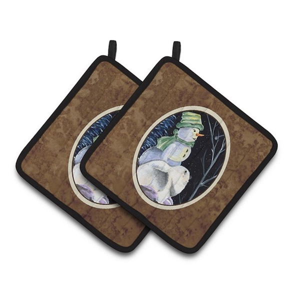 Carolines Treasures Snowman with Keeshond Pair of Pot Holders, 7.5 x 3 x 7.5 in. - SS8557PTHD