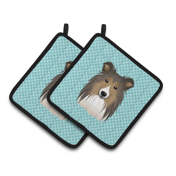 Carolines Treasures Checkerboard Blue Sheltie Pair of Pot Holders, 7.5 x 3 x 7.5 in. - BB1180PTHD