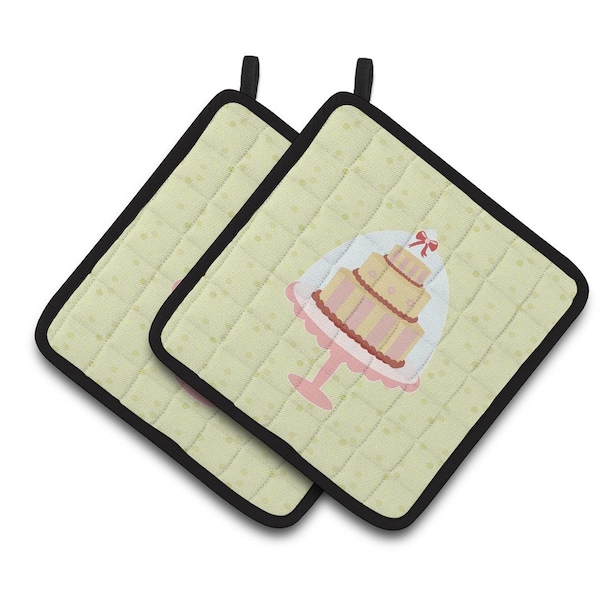 Carolines Treasures Decorated Cake on Green Pair of Pot Holders - BB7305PTHD