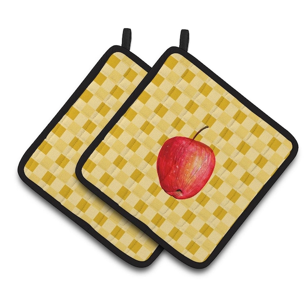 Carolines Treasures Whole Apple on Basketweave Pair of Pot Holders - BB7217PTHD