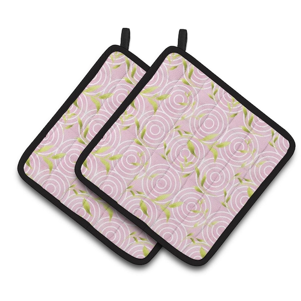 Carolines Treasures Gemoetric Circles on Pink Watercolor Pair of Pot Holders - BB7492PTHD