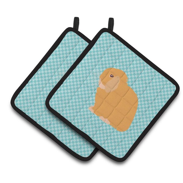 Carolines Treasures Holland Lop Rabbit Blue Check Pair of Pot Holders - BB8142PTHD