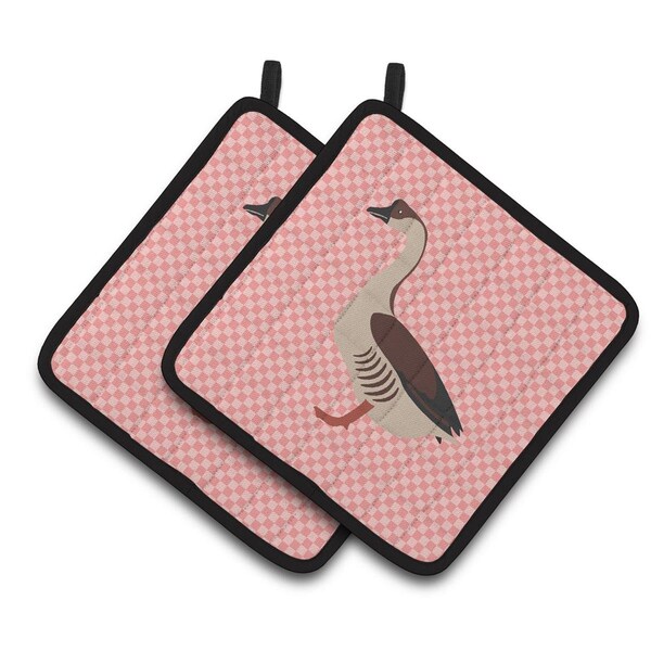 Carolines Treasures Chinese Goose Pink Check Pair of Pot Holders - BB7896PTHD