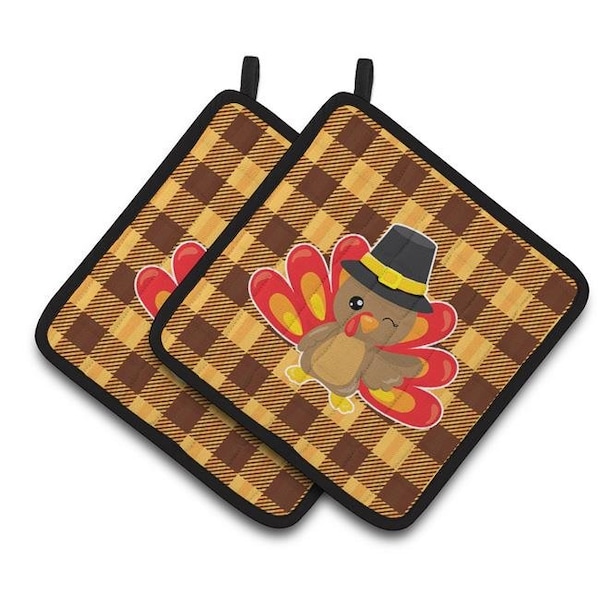 Carolines Treasures Carolines Treasures BB7114PTHD Thanksgiving Turkey Wink Pair of Pot Holders - BB7114PTHD