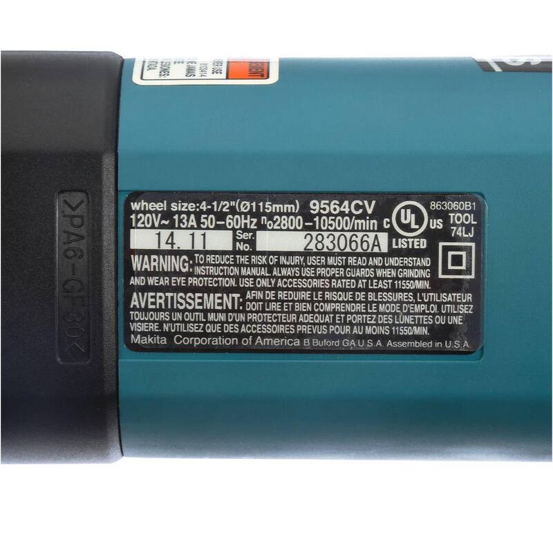Esmeriladora angular de alta potencia con cable SJS de 13 amperes y 4-1/2 pulgadas de Makita - 9564CV