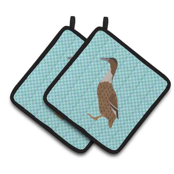 Carolines Treasures Dutch Hook Bill Duck Blue Check Pair of Pot Holders - BB8035PTHD