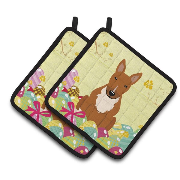 Carolines Treasures Easter Eggs Bull Terrier Red Pair of Pot Holders - BB6134PTHD