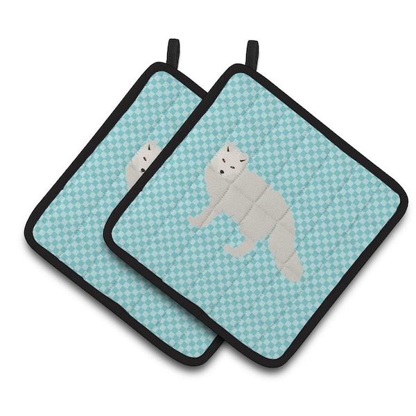 Carolines Treasures White Arctic Fox Blue Check Pair of Pot Holders - BB8051PTHD