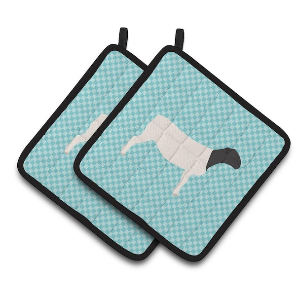 Carolines Treasures Dorper Sheep Blue Check Pair of Pot Holders - BB8152PTHD