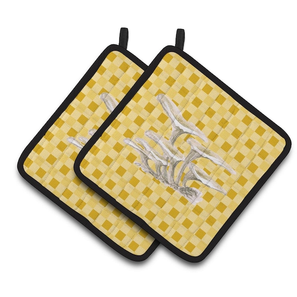 Carolines Treasures Oyster Mushrooms on Basketweave Pair of Pot Holders - BB7206PTHD