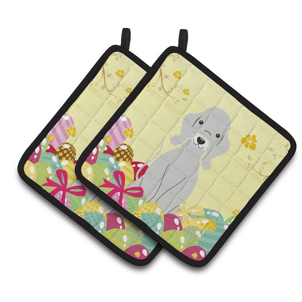 Carolines Treasures Easter Eggs Bedlington Terrier Blue Pair of Pot Holders - BB6090PTHD