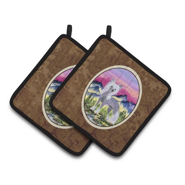 Carolines Treasures Chinese Crested Pair of Pot Holders, 7.5 x 3 x 7.5 in. - SS8326PTHD