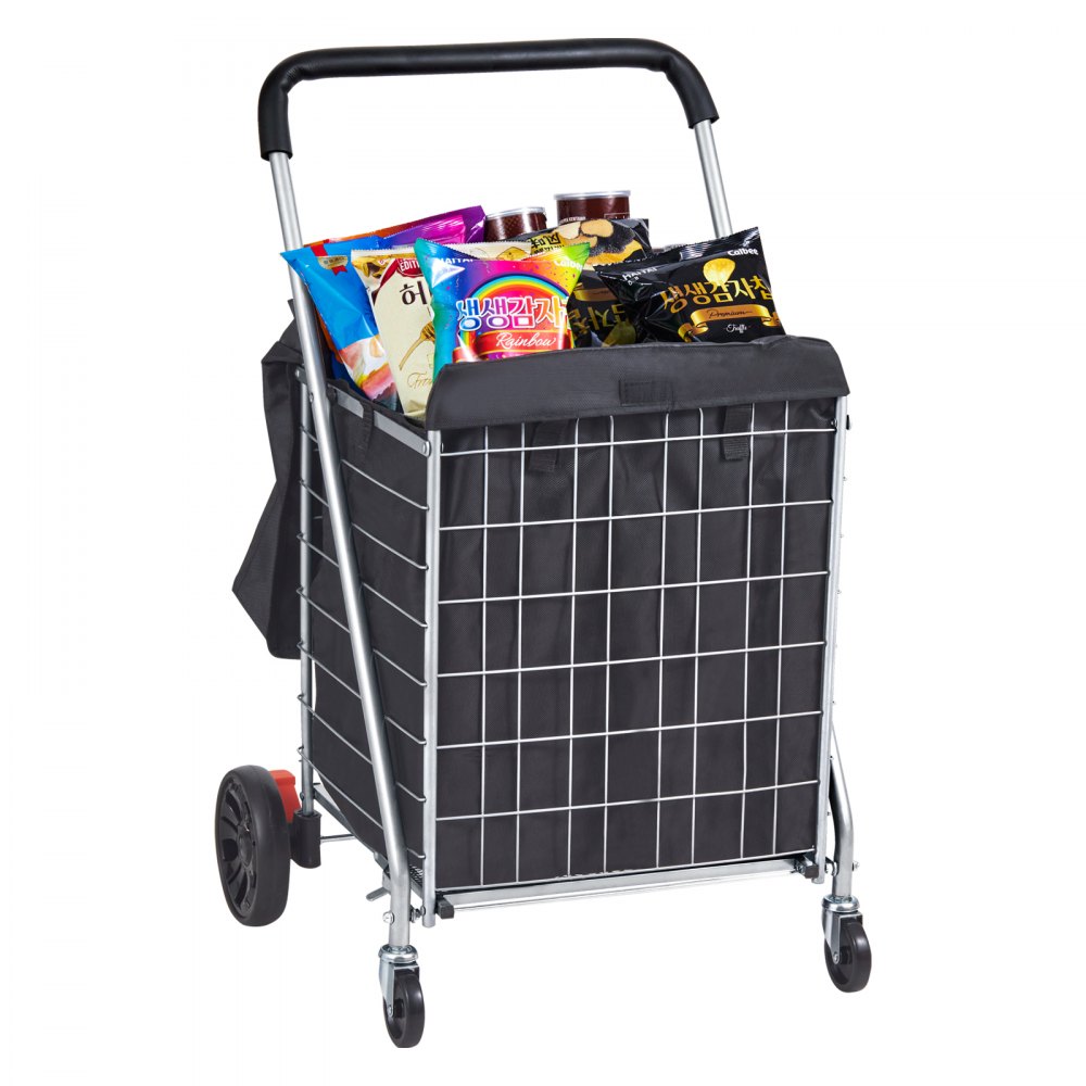 VEVOR Folding Shopping Cart, 200 lbs Max Load Capacity, Grocery Utility Cart with Rolling Swivel Wheels and Bag, Heavy Duty Foldable Laundry Basket Trolley Compact Lightweight Collapsible, Silver - LKSGWCDCZLDW486SBV0