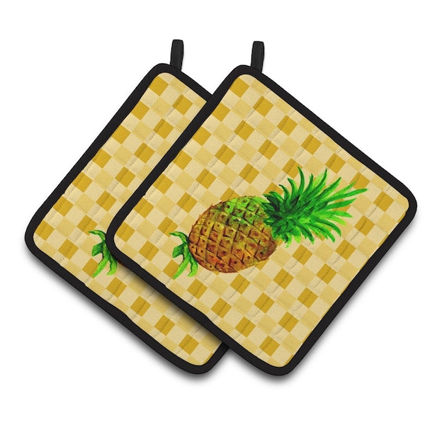 Carolines Treasures Whole Pineapple on Basketweave Pair of Pot Holders - BB7246PTHD