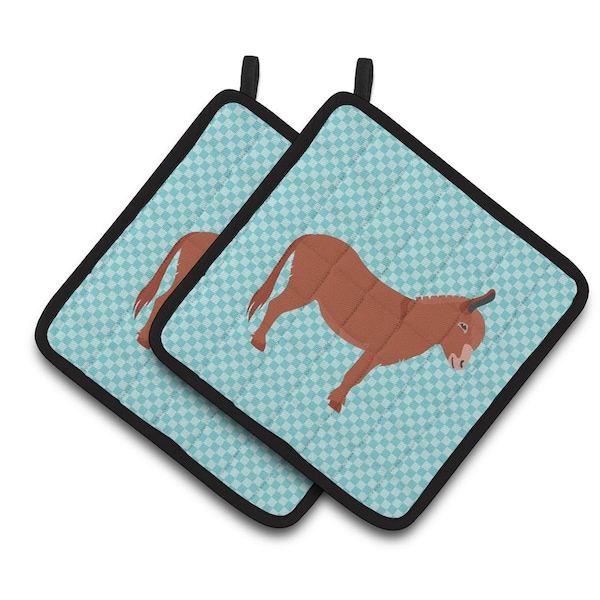 Carolines Treasures Irish Donkey Blue Check Pair of Pot Holders - BB8022PTHD