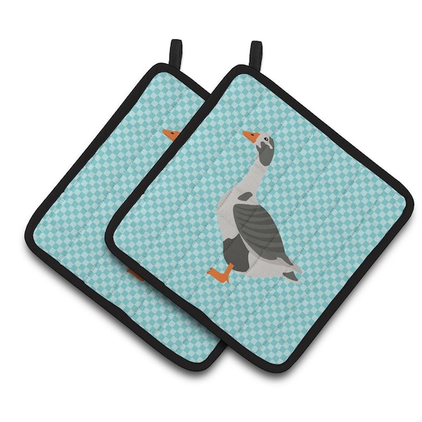 Carolines Treasures West of England Goose Blue Check Pair of Pot Holders - BB8069PTHD