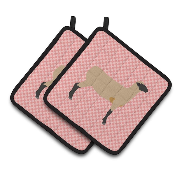 Carolines Treasures Hampshire Down Sheep Pink Check Pair of Pot Holders - BB7976PTHD