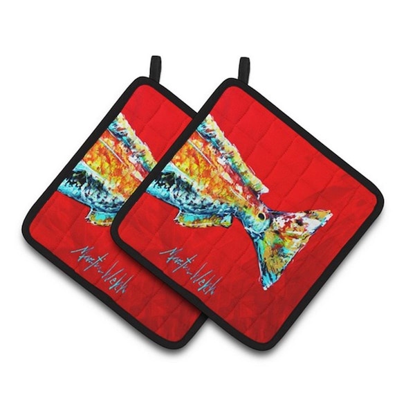 Carolines Treasures Red Fish Alphonzo Tail Pair of Pot Holders, 7.5 x 3 x 7.5 in. - MW1141BPTHD