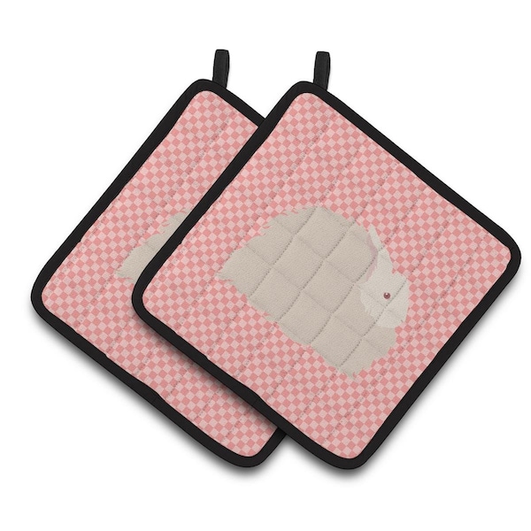 Carolines Treasures Fluffy Angora Rabbit Pink Check Pair of Pot Holders - BB7959PTHD