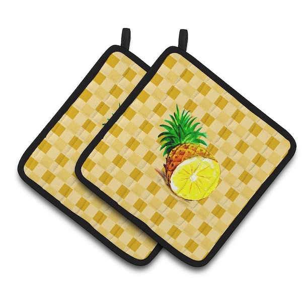 Carolines Treasures Top of Pineapple Cut on Basketweave Pair of Pot Holders - BB7248PTHD