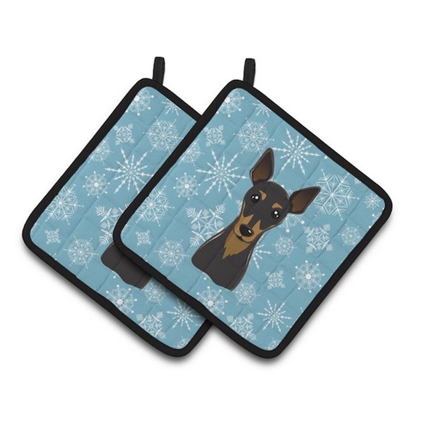 Carolines Treasures Snowflake Min Pin Pair of Pot Holders, 7.5 x 3 x 7.5 in. - BB1674PTHD
