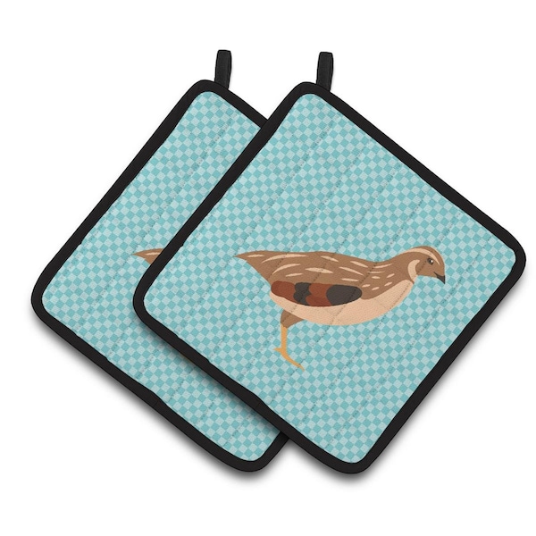 Carolines Treasures Golden Phoenix Quail Blue Check Pair of Pot Holders - BB8129PTHD