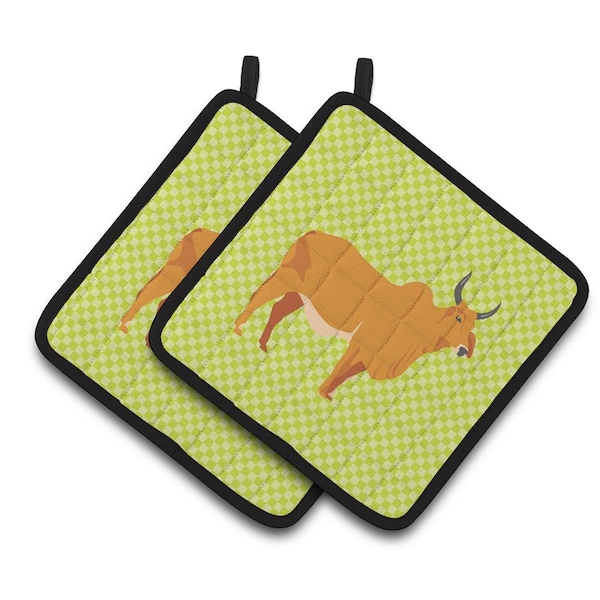 Carolines Treasures Zebu Indicine Cow Green Pair of Pot Holders - BB7651PTHD