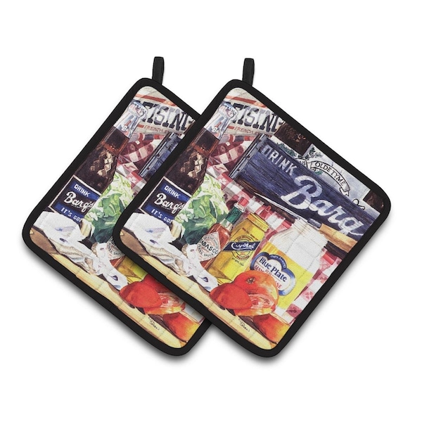 Carolines Treasures Blue Plate Mayonaise; Barqs a tomato Sandwich Pair of Pot Holders - 1013PTHD