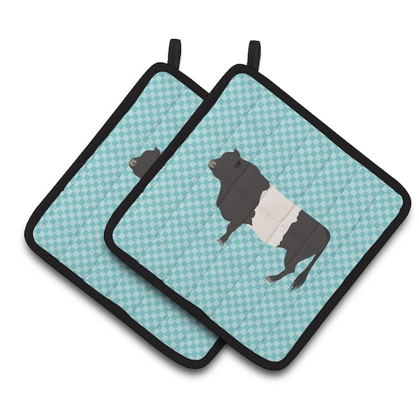 Carolines Treasures Belted Galloway Cow Blue Check Pair of Pot Holders - BB8005PTHD