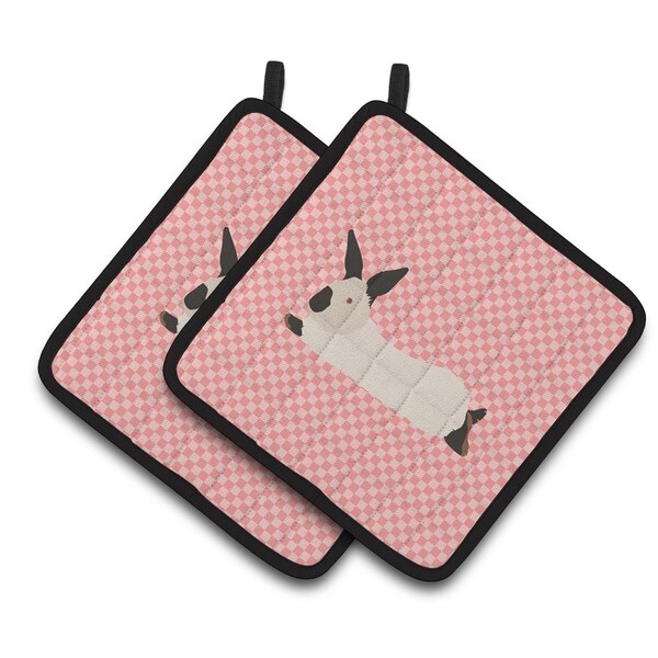 Carolines Treasures California White Rabbit Pink Check Pair of Pot Holders - BB7967PTHD