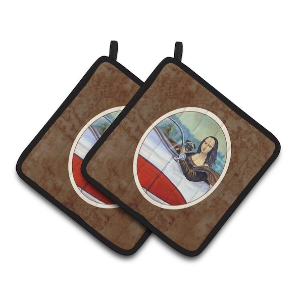 Carolines Treasures Fawn Pug & Mona Lisa Pair of Pot Holders - 7043PTHD