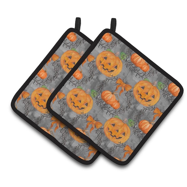 Carolines Treasures Watecolor Halloween Pumpkins Pair of Pot Holders - BB7521PTHD