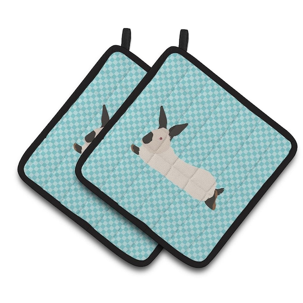 Carolines Treasures California White Rabbit Blue Check Pair of Pot Holders - BB8141PTHD